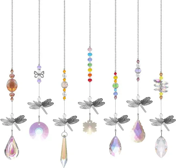 Pack of 7 Crystal Suncatchers Dragonfly Pendant Rainbow Maker Hanging for Window Wedding Garden Decor