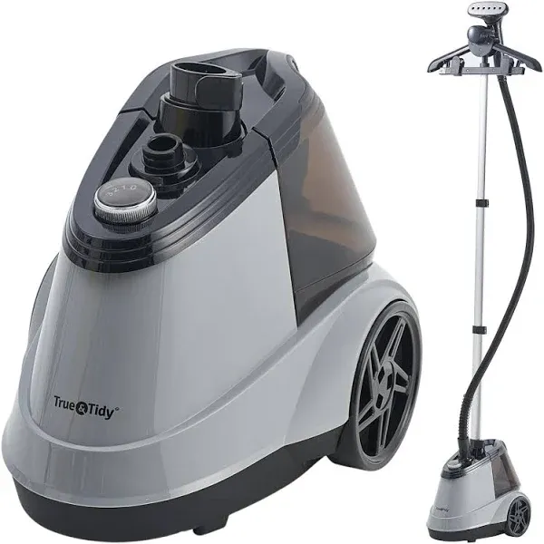 True & Tidy® Commercial Standing Clothes Steamer, Heavy Duty with 90+ mins of Steam Time, For Home and Commercial Use, 1800 watts of Powerful Steam, Wheels for Easy Movement, 3 Steam Settings (Gray)