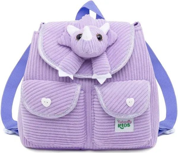 Naturally KIDS Toddler Backpack 7 Inch w Dinosaur, 2 Year Old Girl Boy Gift, Mini Dinosaur Triceratops Purple