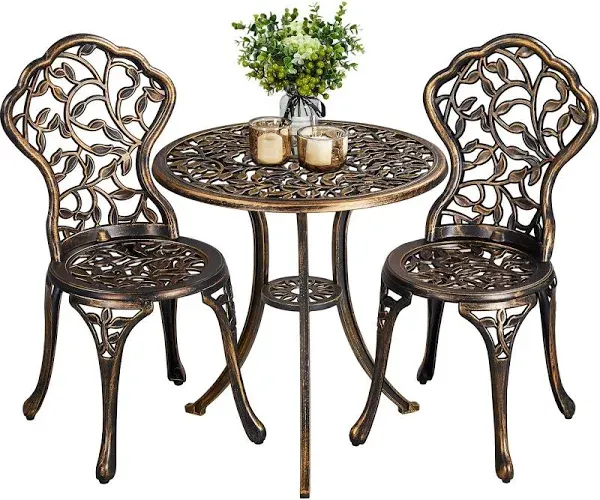 Topeakmart 3-Piece Cast Aluminum Patio Bistro Table Set