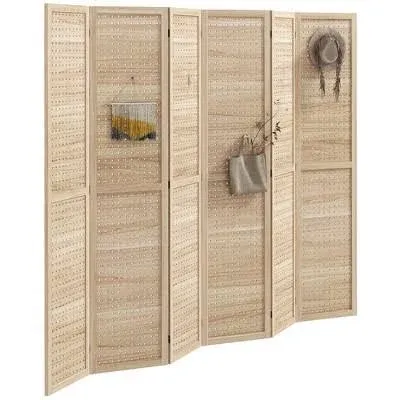 HOMCOM 6 Panel Room Divider, 5.6' Tall Indoor Portable Wood Folding Privacy Screen with Hook Holes - Bed Bath & Beyond - 39496120