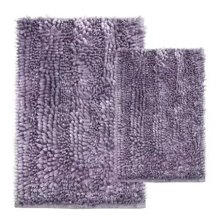 RULLENY Set 2 Piece Bathroom Rugs, Chenille Bath Room Mats Non-Slip Shower Rug Carpet Floor Mats, Super Absorbent Washable Bath Rug Sets, 20" x 31" PL