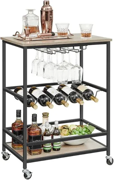 VASAGLE Bar Cart Serving Cart Glass Holders Wine Holders