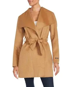 NEW T TAHARI double face wool belted wrap coat in camel