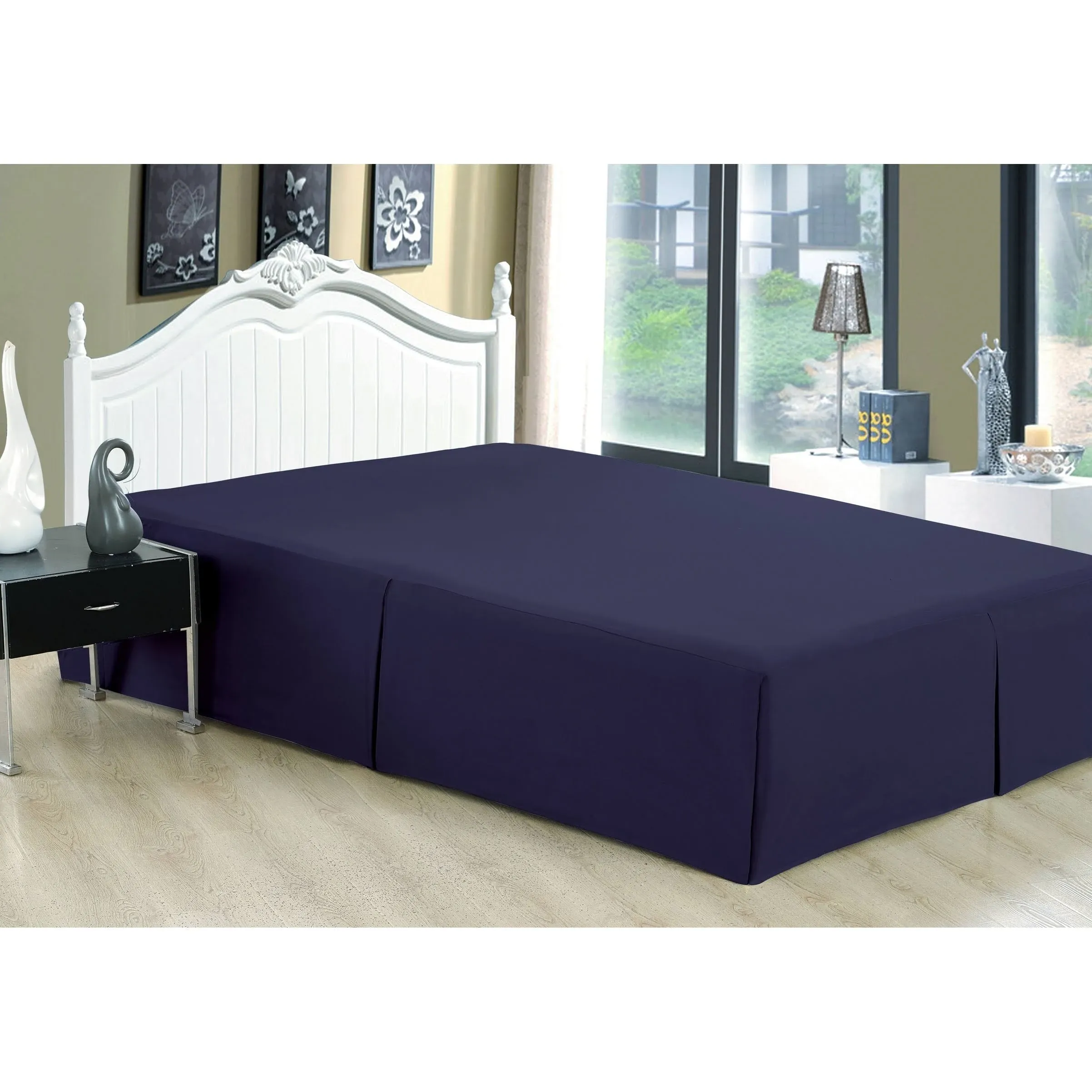 Pleated Bed Skirt Bamboo Living 2000 Color: Navy Blue Size: Queen