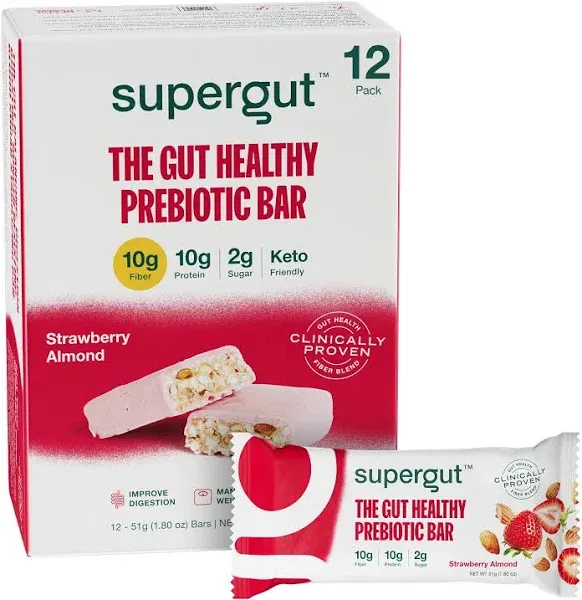 Supergut The Gut Healthy Prebiotic Bar Healthy - Strawberry Almond (12 Bars)