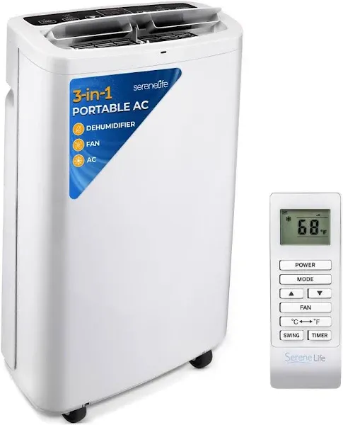 SereneLife Small Air Conditioner Portable 14,000 BTU with Built-in Dehumidifier - Portable AC unit for rooms up to 650 sq ft - Remote Control, Window Mount Exhaust Kit