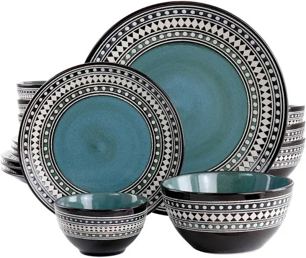 Elama Blue Sage 16 Piece Double Bowl Stoneware Dinnerware Set in Blue