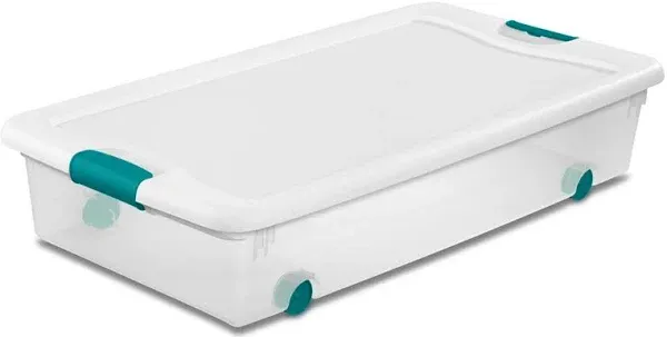 Sterilite 56 Qt Wheeled Latching Storage Box, Stackable Bin with Latch Lid, Plas