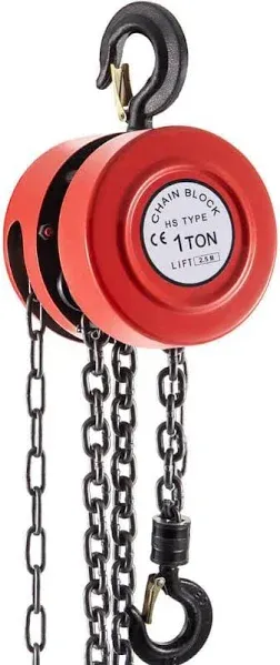 VEVOR Manual Chain Block Hoist 1 Ton Capacity Hardened Steel 10 Feet Lift Red