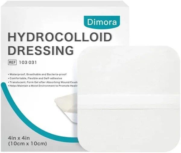 Dimora Hydrocolloid Dressing 4" X 4" Wound 10 Pack Large Patch Bandages with Self-Adhesive