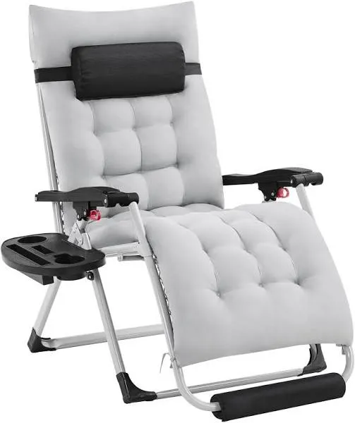 Yaheetech 29in Zero Gravity Chair, Foldable Premium Reclining Lounge Recliner w/Removable Pad & Pillow & Side Accessory Tray for Indoor and Outdoor Gray 1PCS