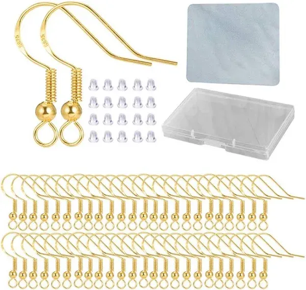 Gold Fishhook Earring Hooks 120 PCS/60 Pairs 18K Gold Hypoallergenic Ear Wires Fish Hooks for Jewelry Making