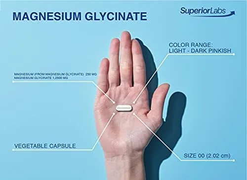 Superior Labs - Magnesium Glycinate - 1250 mg, 120 Vegetable Capsules - Essential Mineral - Maintains Energy - Healthy Bones and Muscle Function- Relaxation & Sleep