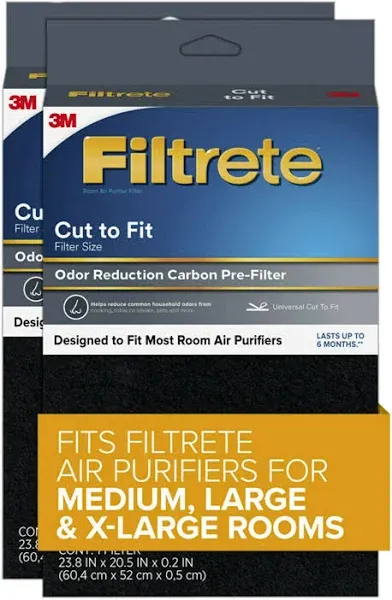 Filtrete Odor Defense Carbon Prefilter for Air Purifier, 2-Pack, Cut to fit most air purifiers