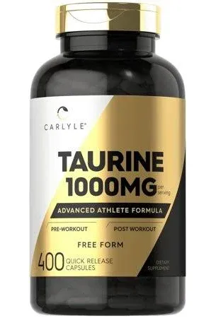 Carlyle Taurine 1000mg Capsules | 400 Count | Free Form | Non GMO, Gluten Free Supplement