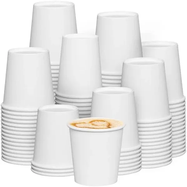 300-Pack 8 Oz. White Paper Disposable Cups – Hot/Cold Beverage Drinking Cup for 