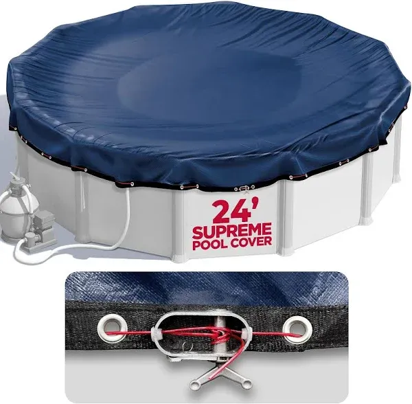 28 ft Round Pool Cover for Above Ground Pools, Above Ground Pool Cover, Swimming Pool Cover, Winter Pool Cover, Keeps Out Debris, Cold and UV Resistant, Supreme Mesh, Navy Blue