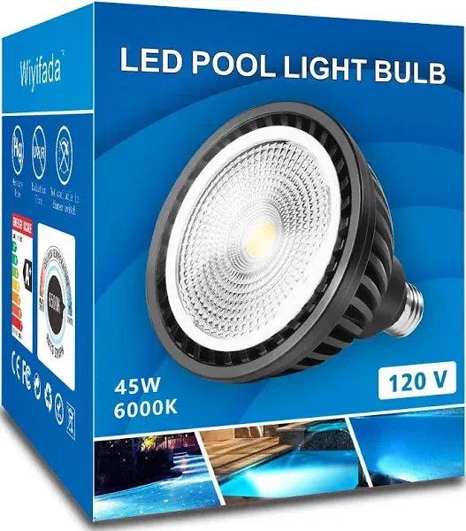 LED Pool Light Bulb,45W 120V 6000K Daylight White LED Swimming Pool Light Bulb,E26 Base Replaces Up to 200-600W Traditionnal Bulb - Non Dimmable