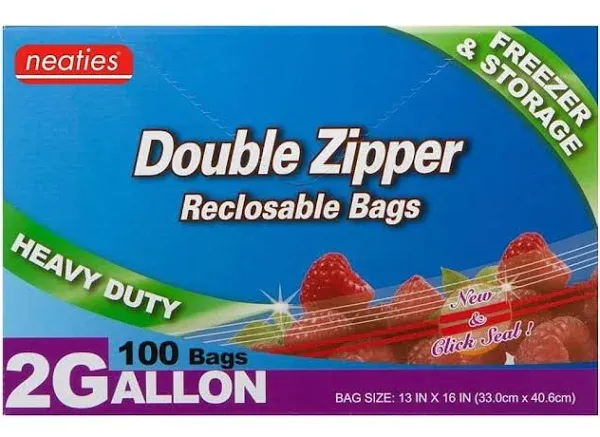 Neaties Zipper Bags Reclosable Storage and Freezer Bags Premium Zip Bags, Press and Double Lock Heavy Duty