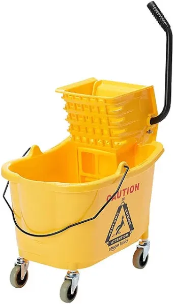 Amazon Basics Side Press Wringer Combo Commercial Rectangular Mop Bucket On Wheels 35-Quart Yellow