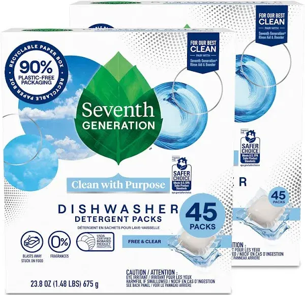 Seventh Generation Dishwasher Detergent Packs Free & Clear