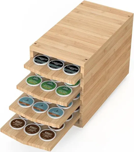 Coffee Pod Drawer (KK472) - Premium Bamboo, Compatible with K-Cups, 72 Pod Pack Capacity Rack, 4-Tier Holder & Storage, Kitchen Counter Organizer - Natural Bamboo