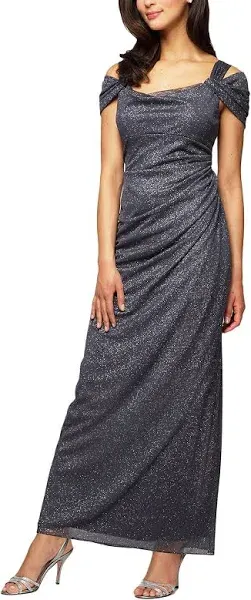 Alex Evenings Women&#039;s Formal Dress Size 6 Blue Metallic Long Evening Gown