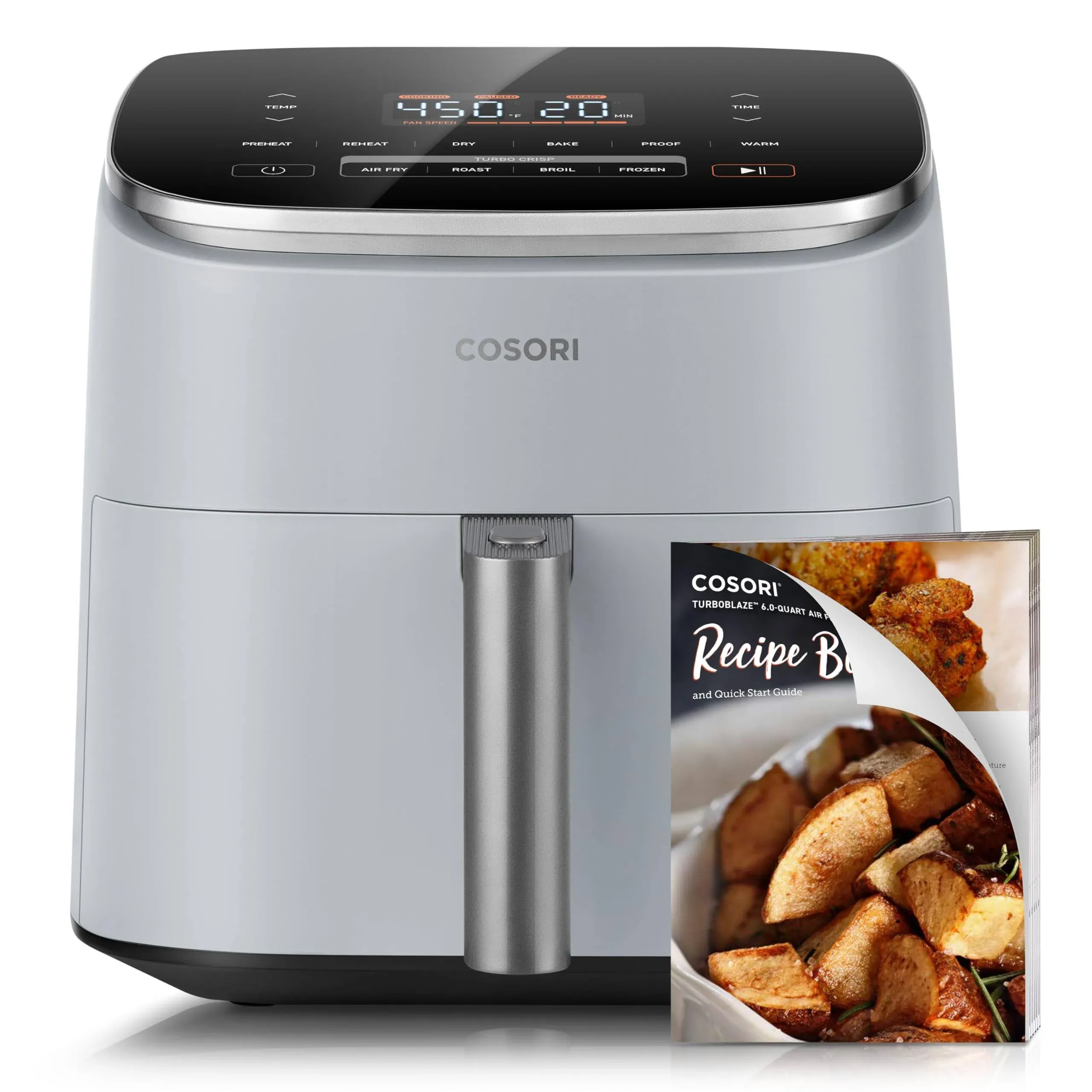 Cosori Air Fryer 9-in-1, Compact But Large 6 qt, 5 Fast Fan Speeds with 450F for Ultra Crsipy, 95% Less Oil, 100+ In-App Recipes, Roast, Bake,