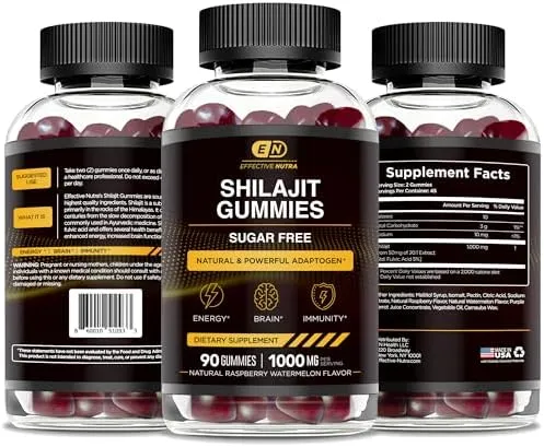 Shilajit Gummies - 1000mg Pure Himalayan Extract w/Fulvic Acid, Vegan, 90 Count