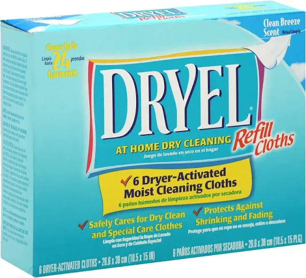 DRYEL At Home Dry Cleaning Cloths 6 Refills ULTRAcleaning Clean Breeze Scent 116