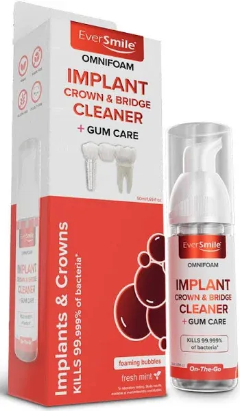 EverSmile OmniFoam Dental Cleaner for Implants, Crowns, and Bridges - Implant Cleaner - Crowns Cleaner - Bridges Cleaner - Dental Crown Cleaner (50 mL) (2 Pack)