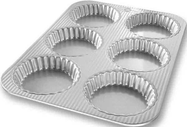 USA Pan Bakeware Aluminized Steel Mini Fluted Tart Pan, 6-Cup