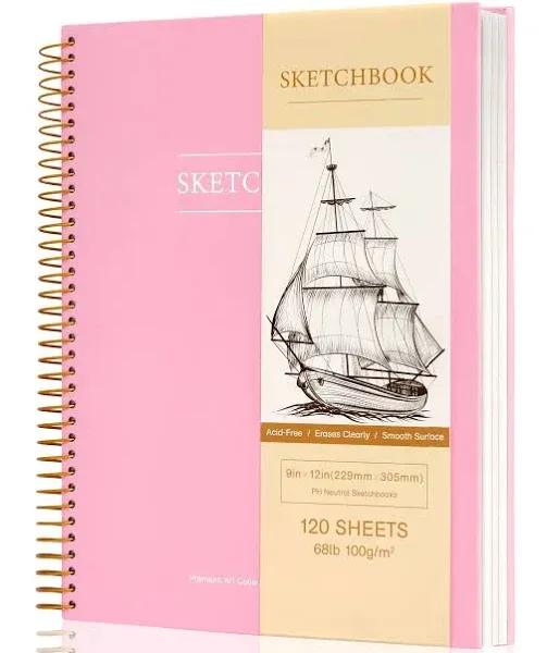 9 x 12 inches Hardcover Sketchbook for Drawing 120 Sheets Spiral Bound Sketch...