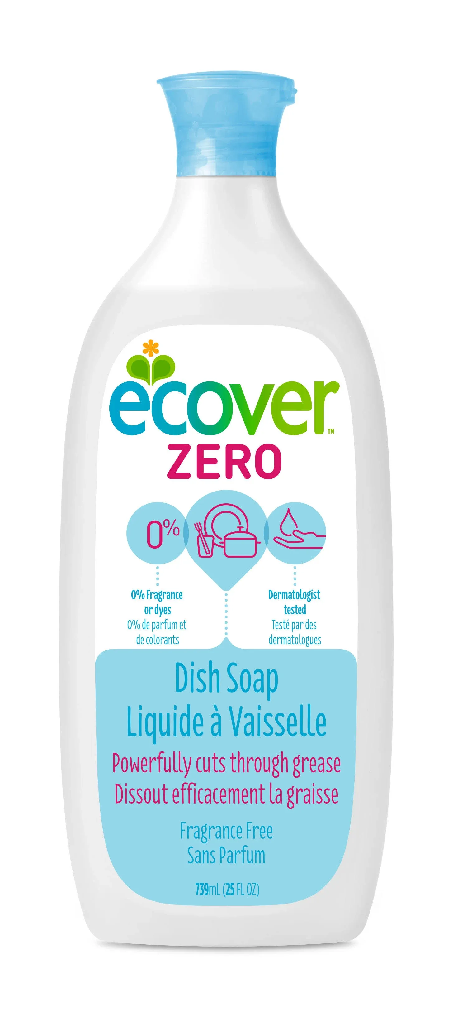 Ecover Liquid Dish Soap, Fragrance Free, 25 oz Bottle, 6/Carton