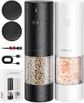 FORLIM Electric Salt and Pepper Grinder Set, USB Rechargeable, Automatic Salt Pepper Mill Grinder with Dust Cover, One-Button Control, Adjustable Coarseness, Warm LED Light (2 Packs, Black&White)