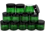 Vivaplex, 12, Green, 2 oz, Round Glass Jars, with Inner Liners and Black Lids, Size: One Size