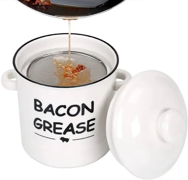 Ceramic Bacon Grease Container with Strainer