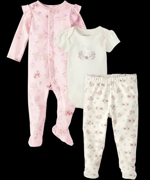 The Children's Place Baby Girls Floral Deer Take Me Home 3-Piece Set