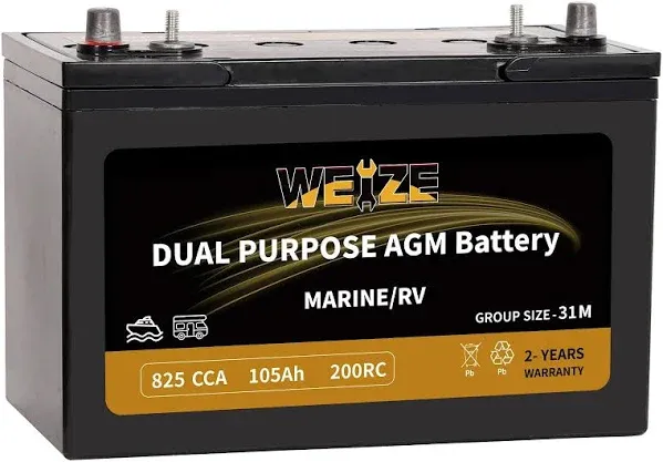 Weize 12V 105Ah 200RC 825CCA BCI Group 31m Marine Battery