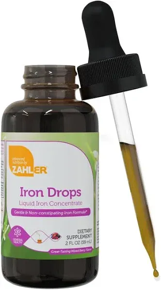 Zahler's Iron Drops, Liquid Iron Concentrate, Gentle and Non-Constipating Iron Formula, 2 Fl OZ