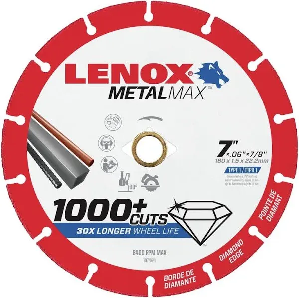 LENOX MetalMax 7&#039;&#039; Cutting Wheel Diamond Edge 1972924 NEW