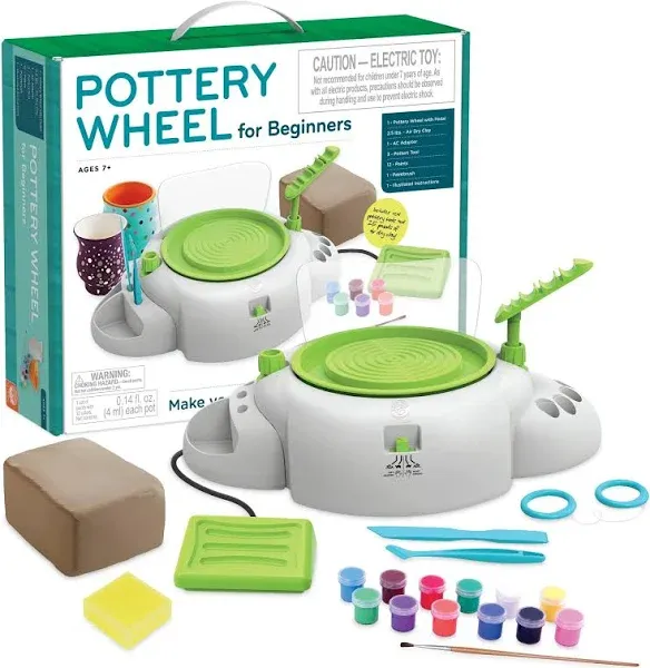 MindWare Pottery Wheel & Air-Dry Clay Pottery Kit – Pottery Wheel for Kids and Beginners – Includes Pottery Wheel & Accessories, Plus 5 Pounds of Pottery Clay – Ages 7 and Up