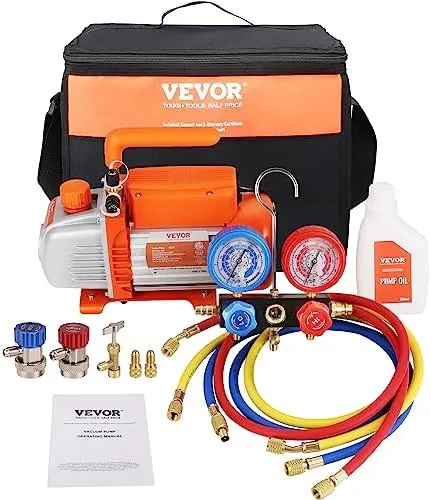 1/5 HP HVAC Vacuum Pump and Gauge Set 3.5 CFM Manifold Gauge Kit with Hose