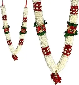 LoveNTouch Indian Garland Haar Mala 12 Inch God Goddess Haar Mala Idol Pooja Item Garland for Photo Frame Idol God Shringar Mala Reusable Satin Mala Temple Decor (Pattern6)