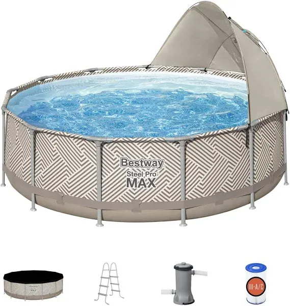 Bestway Steel Pro MAX 13' x 42" Round Above Ground Pool Set with Canopy & Ladder