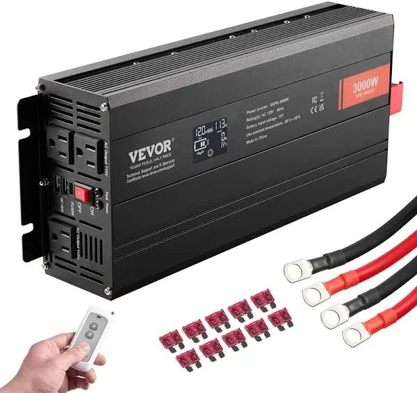 VEVOR Pure Sine Wave Power Inverter 3000W 6000W DC12V to AC120V LCD Control