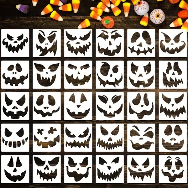 6” Pumpkin Face Stencils Halloween Stencils Reusable Pumpkin Carving Stencil ...