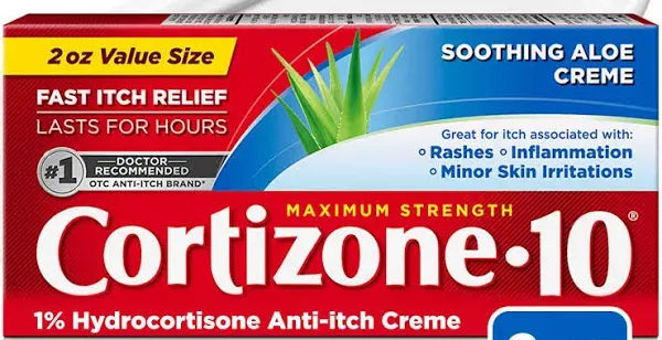 Cortizone 10 Maximum Strength Cream, 1% Hydrocortisone Anti-Itch,2 oz free ship