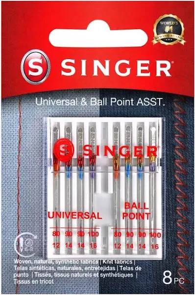 SINGER Universal Regular & Ball Point Sewing Machine Needles, Sizes 80/12, 90/14, 100/16-10 Count